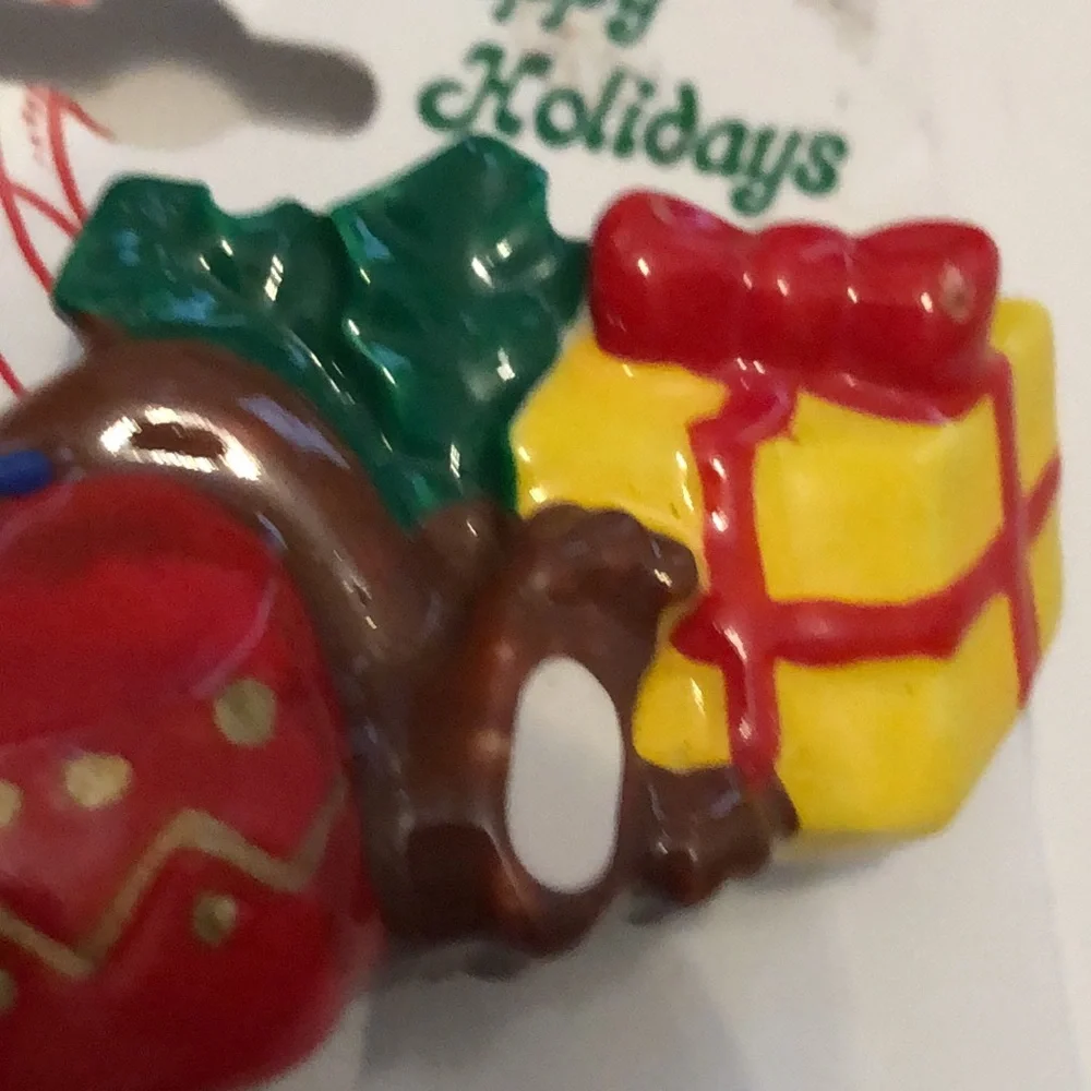 Christmas Barrette Vintage Teddy Bear with presents Christmas Barrette 80s